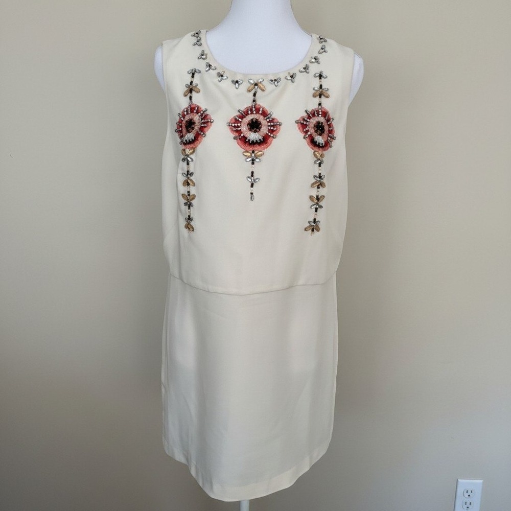 Banana Republic Cream Beaded Floral Sleeveless Embellished Tunic‎ Top Sz. Medium